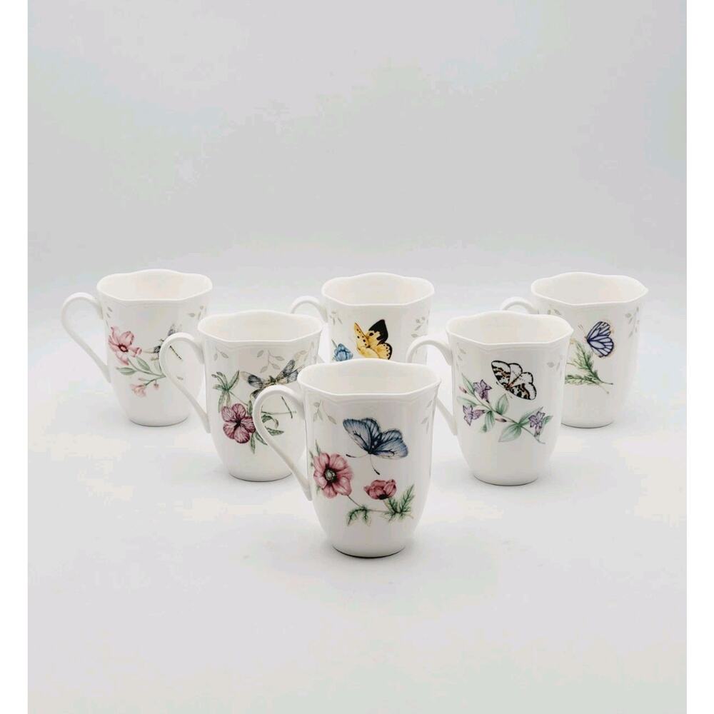 Lenox Butterfly Meadows Mugs Set of 6 Monarch Swallowtail & Eastern Tailed Blue